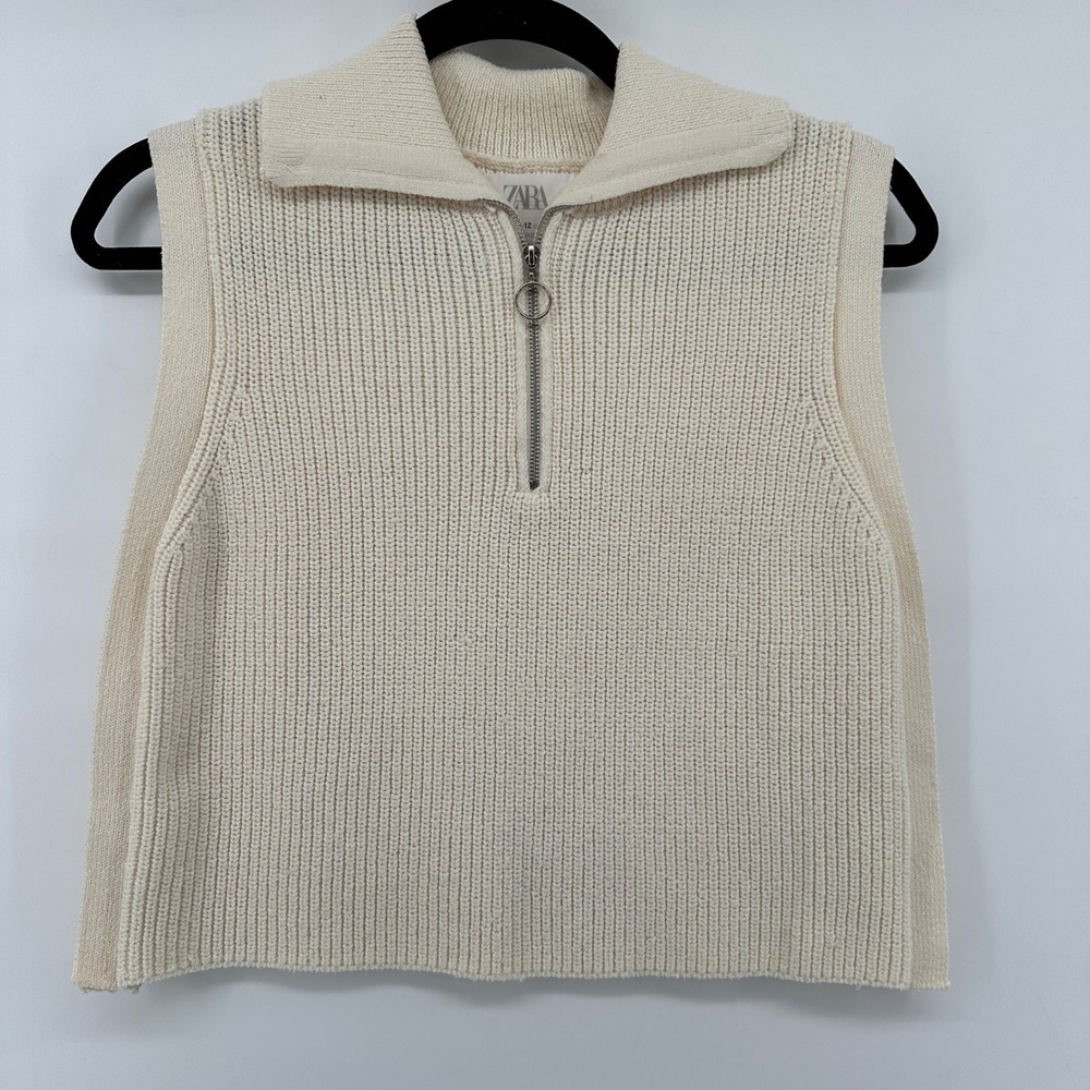 Zara Kids Cream Ribbed Half Zip Knit Sweater Vest Size 11-12 152cm